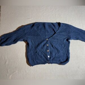 Wool Mohair Fuzzy Knit Women's Blue Cardigan Sweater Dainty Feminine Cottagecore
